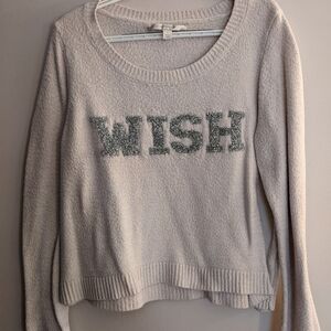 LC LAUREN CONRAD Sweater White Lurex Wish Tinsel Scoopneck  Large